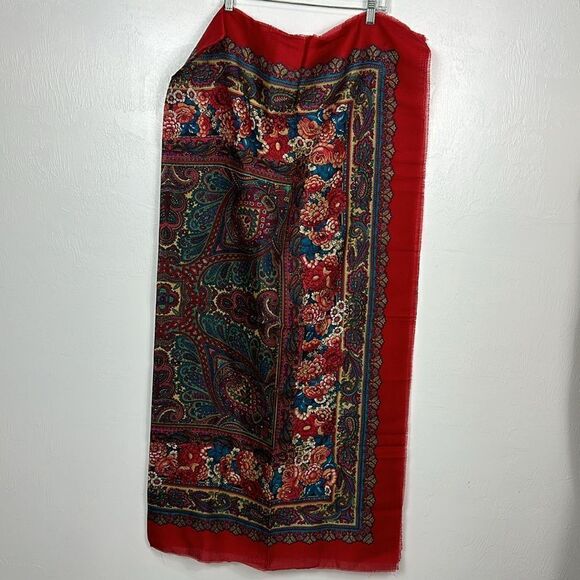 Floral Paisley Print Multicolor Slavic Babushka Platok Scarf - Picture 3 of 5